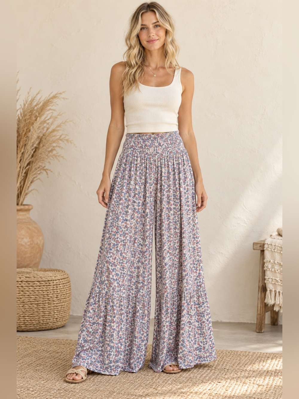 Fantastic Fawn Cream Floral Wide-Leg Palazzo Pants